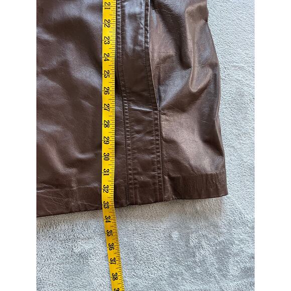 Vintage 60s 70s Brown Leather Short Trench Coat Jacket Belted XL Made in USA - Picture 13 of 16